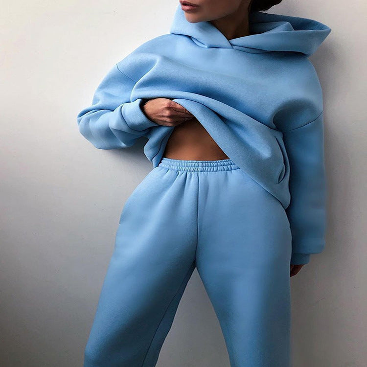 Solid-color hooded sweatshirt set