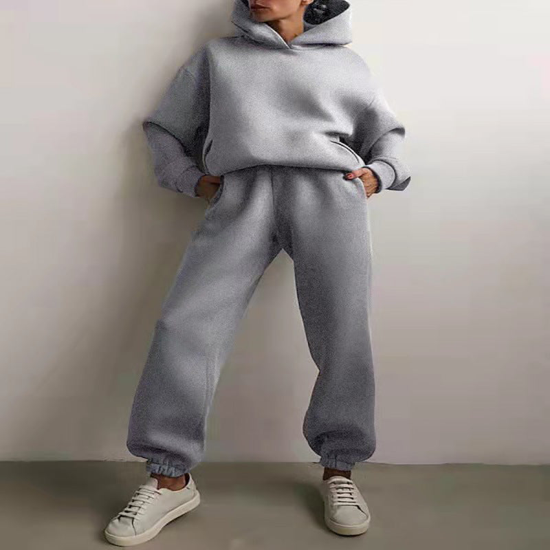 Solid-color hooded sweatshirt set