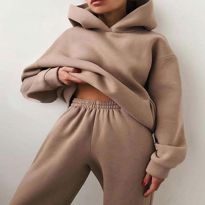 Solid-color hooded sweatshirt set
