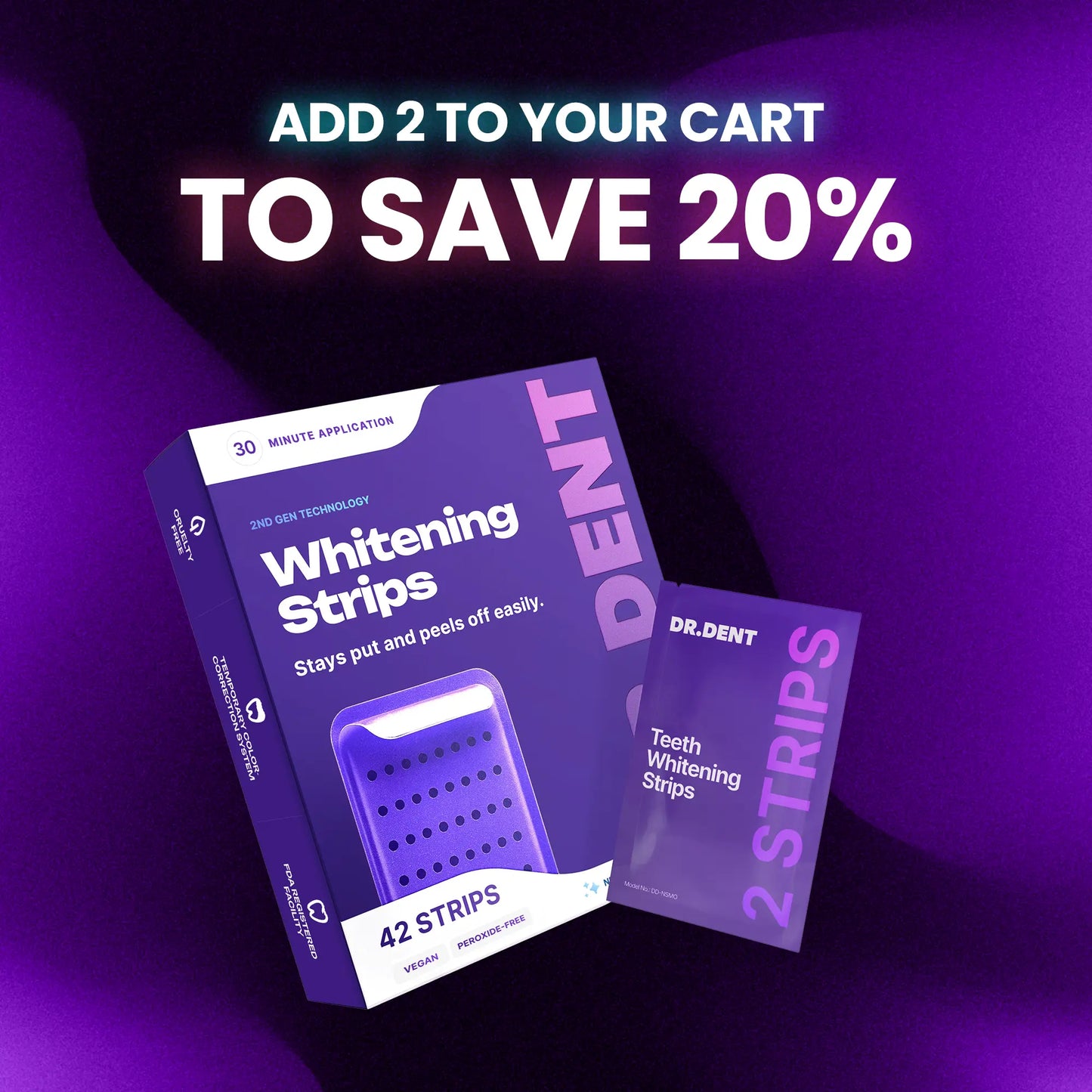 Transform Your Smile with DRDENT Enamel-Safe Purple Teeth Whitening Strips - 7/21 Sessions of Non-Sensitive, Peroxide-Free Brilliance