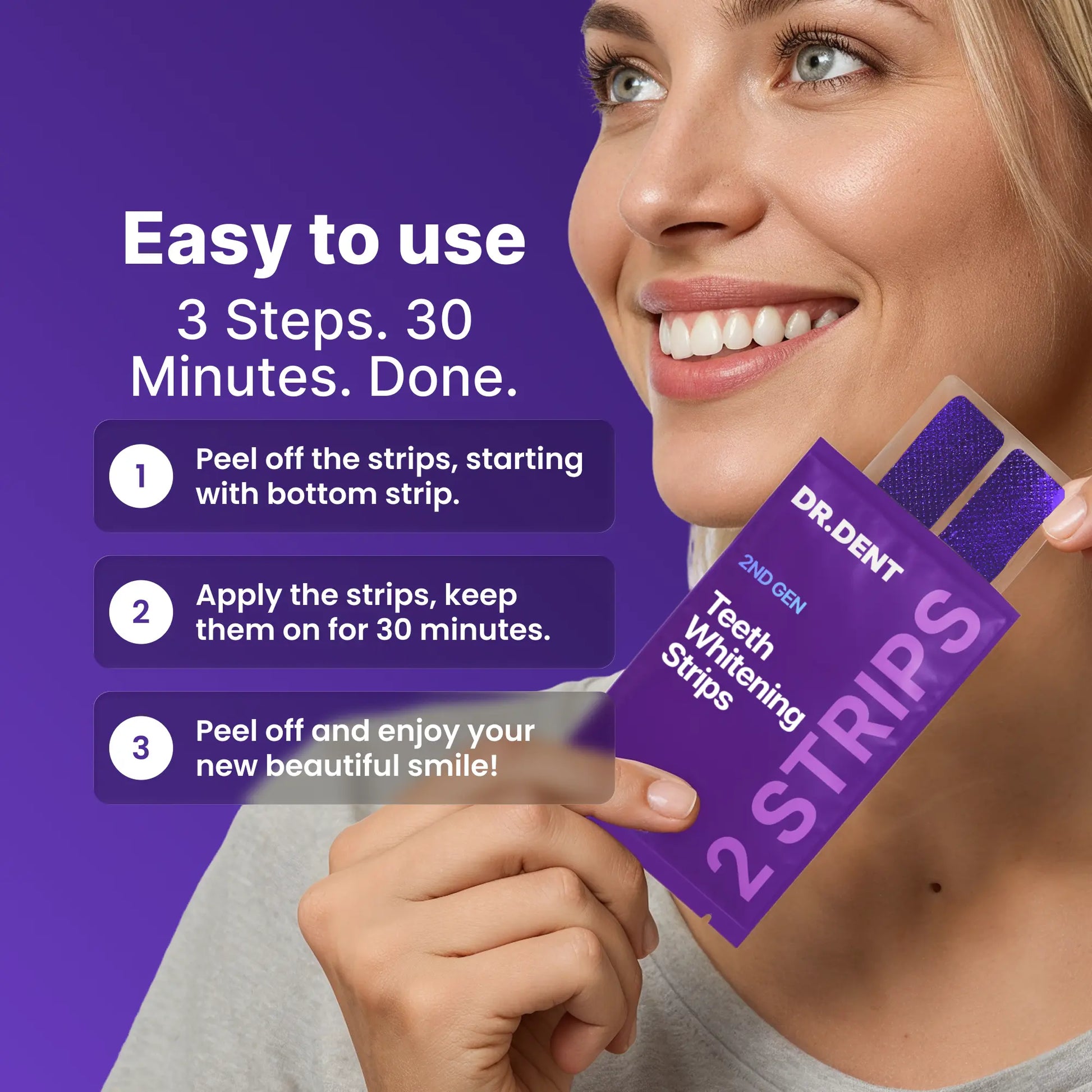 Transform Your Smile with DRDENT Enamel-Safe Purple Teeth Whitening Strips - 7/21 Sessions of Non-Sensitive, Peroxide-Free Brilliance