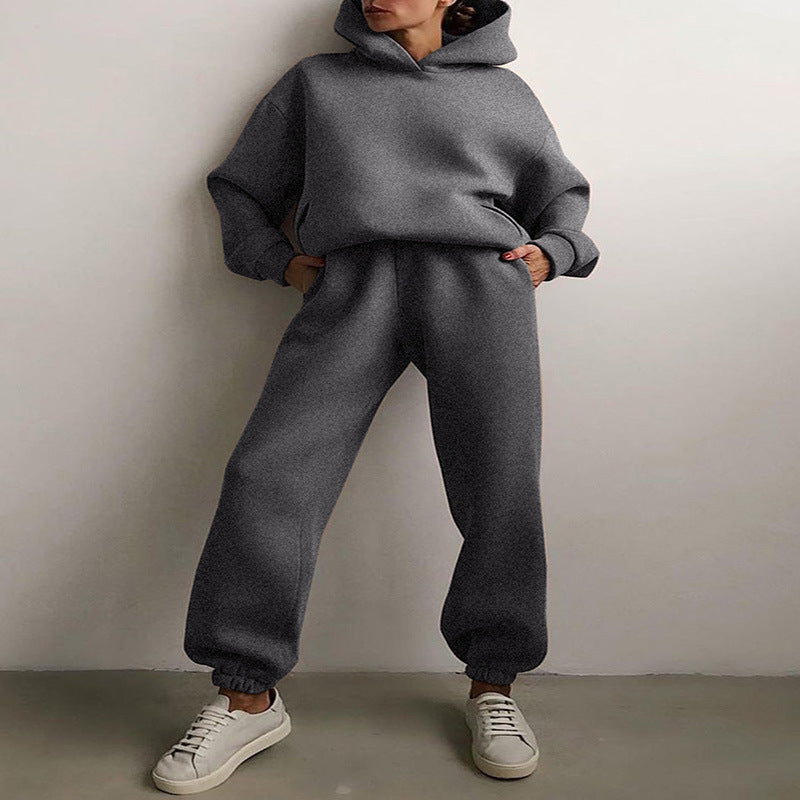 Solid-color hooded sweatshirt set