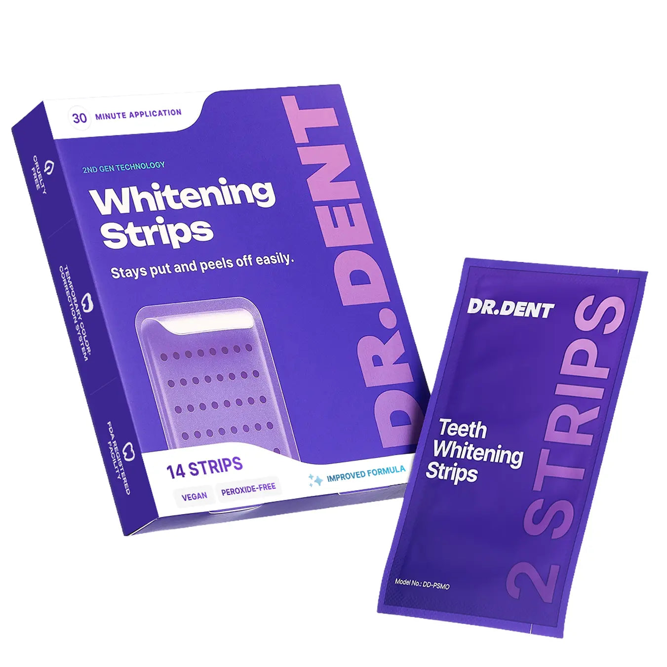 Transform Your Smile with DRDENT Enamel-Safe Purple Teeth Whitening Strips - 7/21 Sessions of Non-Sensitive, Peroxide-Free Brilliance