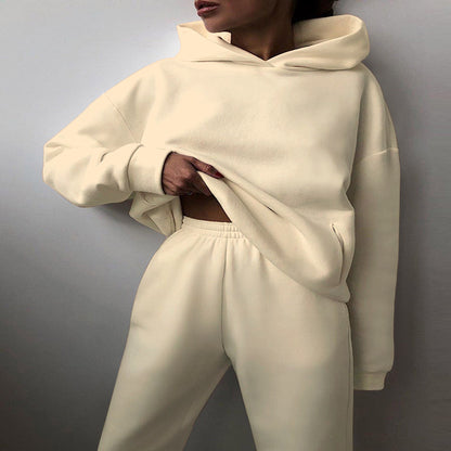 Solid-color hooded sweatshirt set