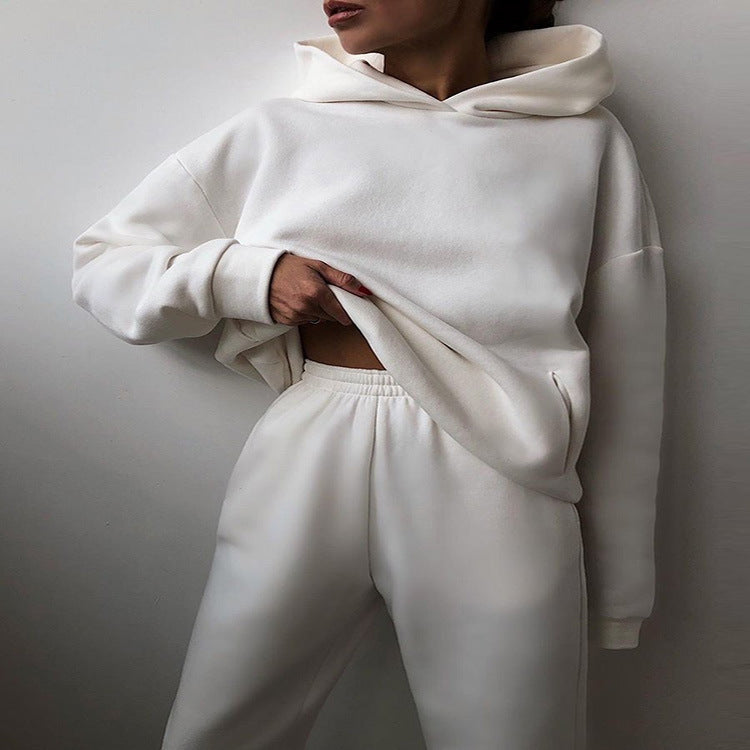 Solid-color hooded sweatshirt set