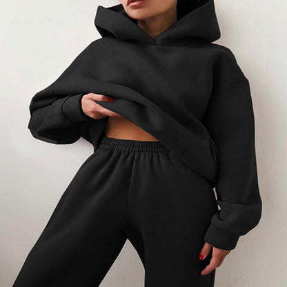 Solid-color hooded sweatshirt set