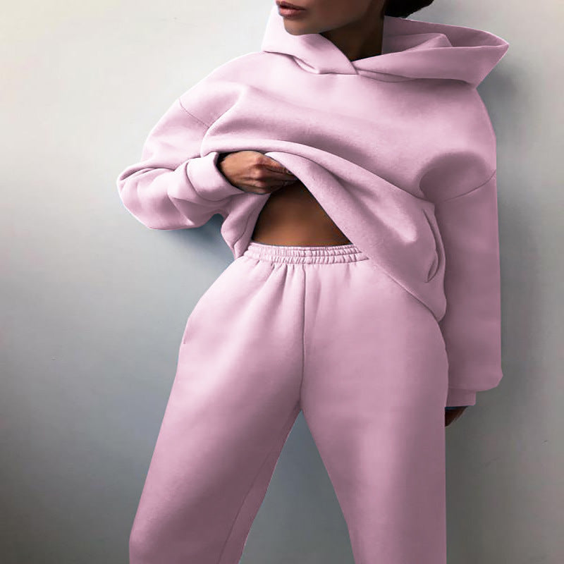 Solid-color hooded sweatshirt set