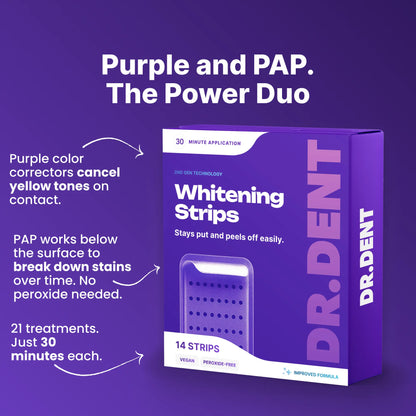 Transform Your Smile with DRDENT Enamel-Safe Purple Teeth Whitening Strips - 7/21 Sessions of Non-Sensitive, Peroxide-Free Brilliance