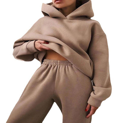 Solid-color hooded sweatshirt set