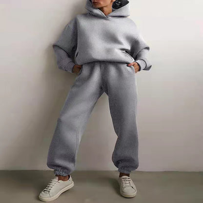 Solid-color hooded sweatshirt set